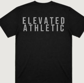 Black athletic tee back with Elevated Athletic in two rows