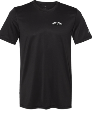 Black athletic tee front with a small left-chest elevn logo