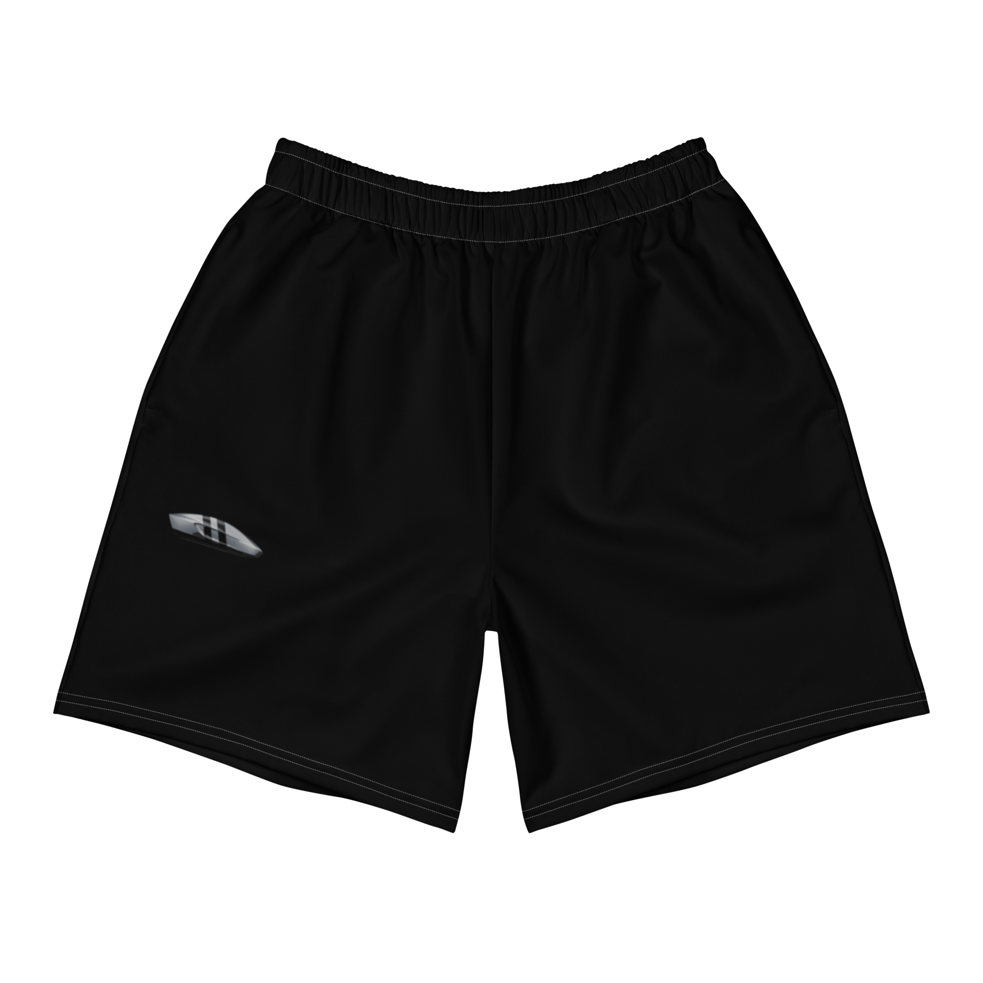 Black unisex athletic shorts with a light grey elevn logo low on the right leg