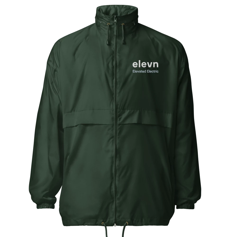 A windbreaker with elevn and Elevated Electric on the left chest